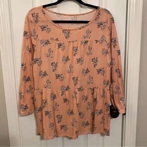 LOFT Outlet Pink Peach Floral Printed Peplum Knit Top Size XL